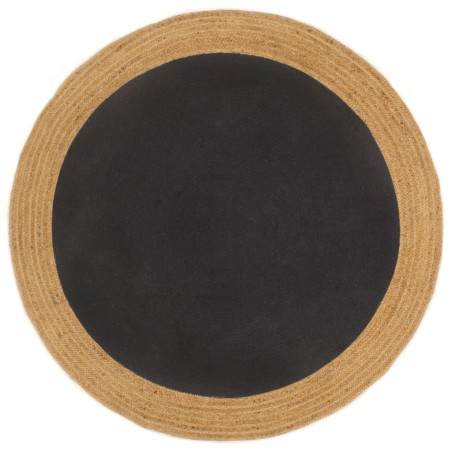 Tappeto Intrecciato Nero e Naturale 180cm Juta e Cotone Rotondo