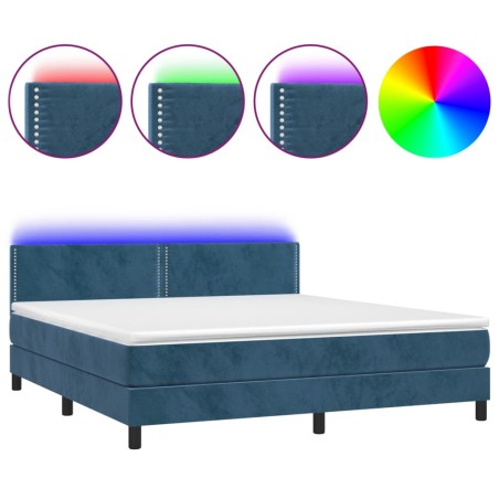 vidaXL Letto a Molle con Materasso e LED Blu Scuro 160x200 cm