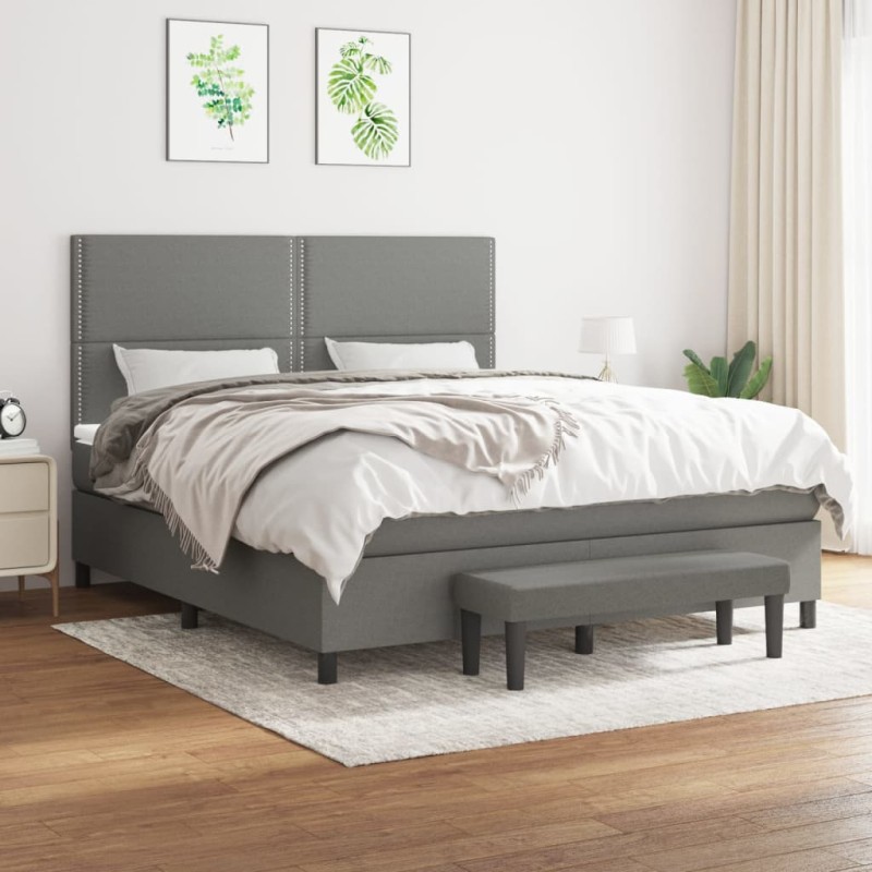 vidaXL Giroletto a Molle con Materasso Grigio Scuro 160x200 cm Tessuto