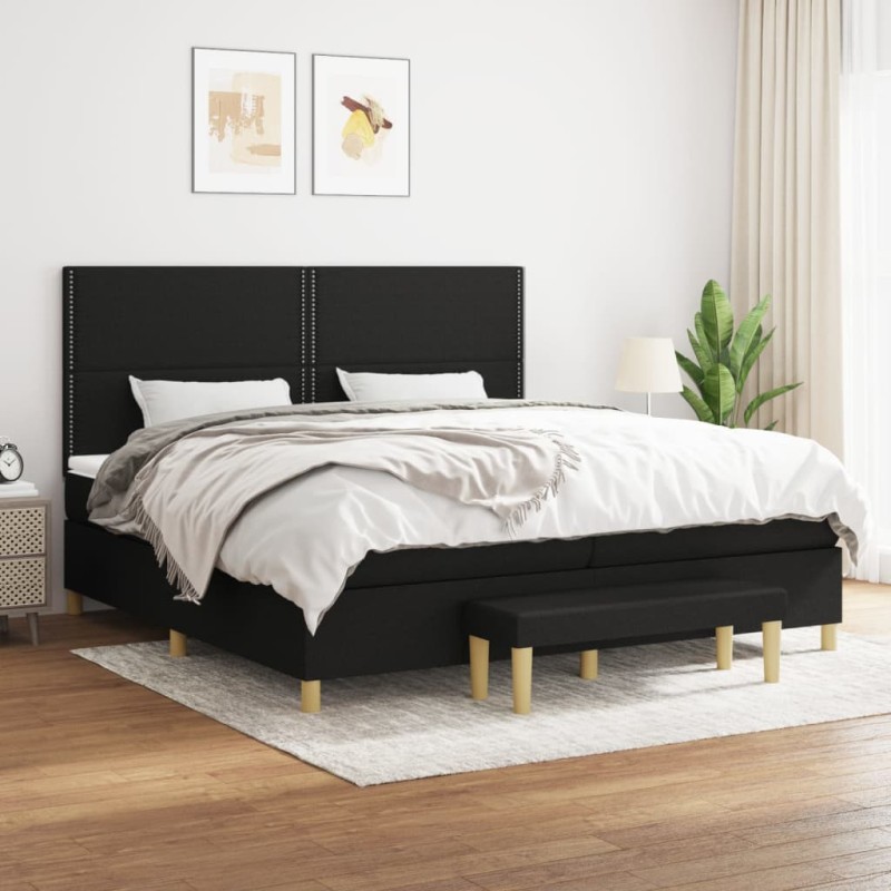 vidaXL Giroletto a Molle con Materasso Nero 200x200 cm in Tessuto