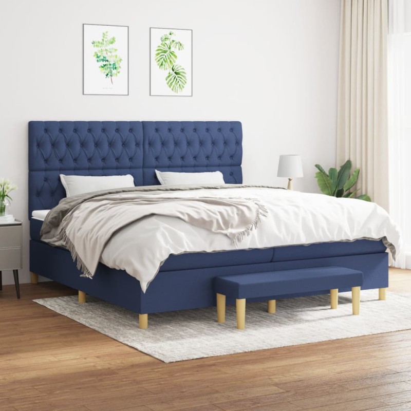 vidaXL Giroletto a Molle con Materasso Blu 200x200 cm in Tessuto
