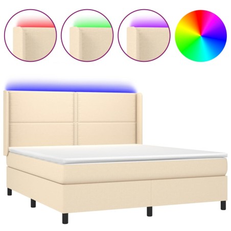 vidaXL Letto a Molle con Materasso e LED Crema 160x200 cm in Tessuto