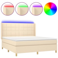 vidaXL Letto a Molle con Materasso e LED Crema 180x200 cm in Tessuto
