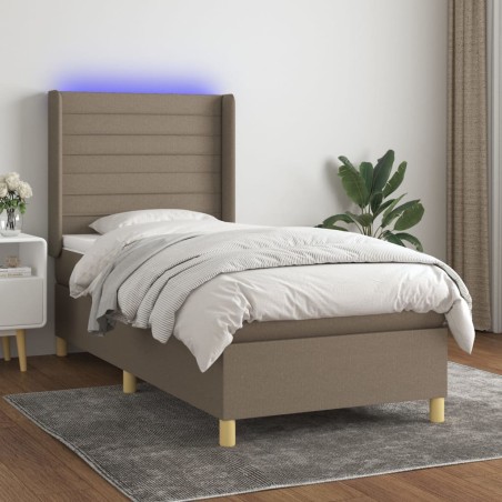 vidaXL Letto a Molle con Materasso e LED Tortora 100x200cm in Tessuto