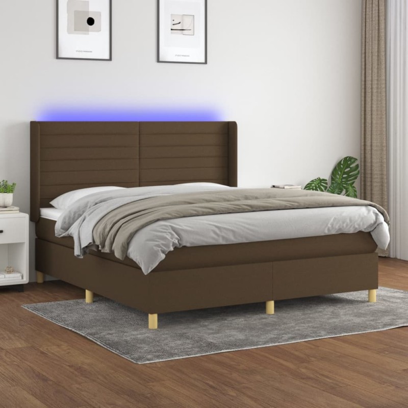 vidaXL Letto a Molle Materasso e LED Marrone Scuro 160x200 cm Tessuto vidaXL Letto a Molle Materasso e LED Marrone Scuro 160x200 cm Tessuto