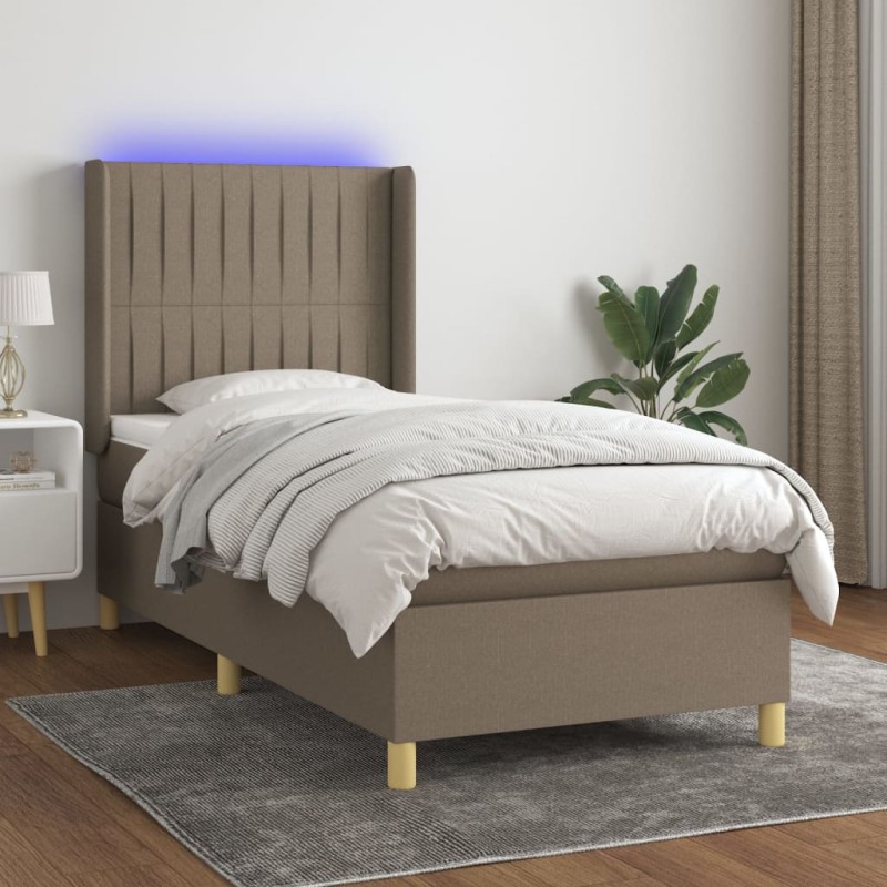 vidaXL Letto a Molle con Materasso e LED Tortora 100x200cm in Tessuto vidaXL Letto a Molle con Materasso e LED Tortora 100x200cm in Tessuto
