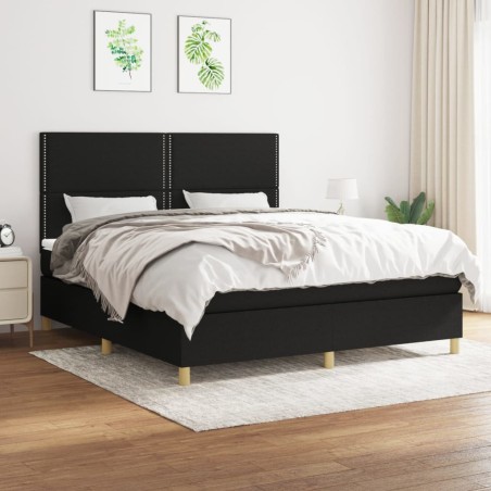 vidaXL Giroletto a Molle con Materasso Nero 160x200 cm in Tessuto