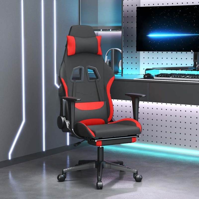 vidaXL Sedia da Gaming Massaggio e Poggiapiedi Tessuto Nero e Rosso vidaXL Sedia da Gaming Massaggio e Poggiapiedi Tessuto Nero e Rosso