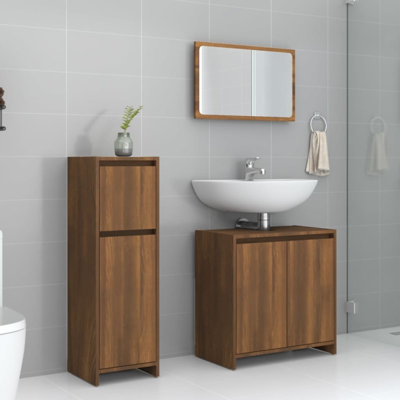 vidaXL Set Mobili da Bagno 3 pz Rovere Marrone in Legno Multistrato vidaXL Set Mobili da Bagno 3 pz Rovere Marrone in Legno Multistrato