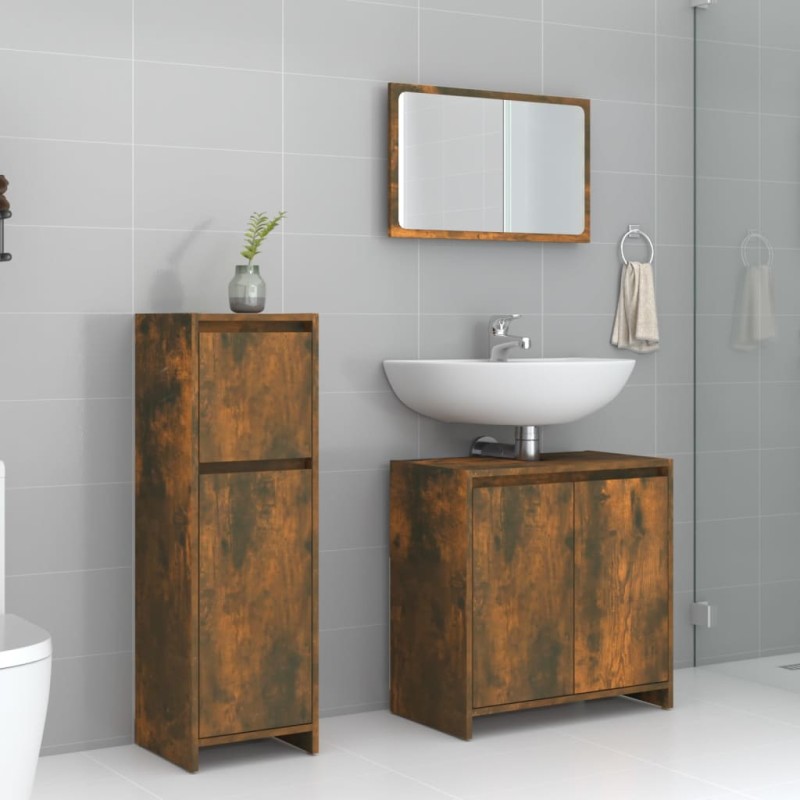 vidaXL Set Mobili da Bagno 3 pz Rovere Fumo in Legno Multistrato vidaXL Set Mobili da Bagno 3 pz Rovere Fumo in Legno Multistrato