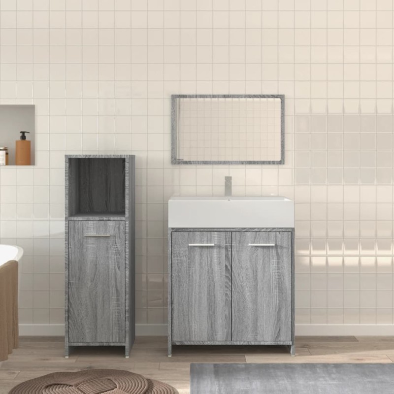 vidaXL Set Mobili da Bagno 3 pz Grigio Sonoma in Legno Multistrato vidaXL Set Mobili da Bagno 3 pz Grigio Sonoma in Legno Multistrato