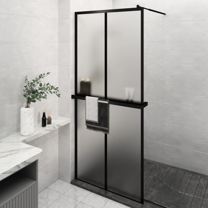 vidaXL Parete Doccia con Mensola Nera 100x195 cm Vetro ESG e Alluminio vidaXL Parete Doccia con Mensola Nera 100x195 cm Vetro ESG e Alluminio