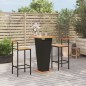 vidaXL Set Bar Giardino 3 pz Nero Polyrattan e Legno Massello Acacia vidaXL Set Bar Giardino 3 pz Nero Polyrattan e Legno Massello Acacia