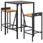 vidaXL Set Bar Giardino 3 pz Nero Polyrattan e Legno Massello Acacia vidaXL Set Bar Giardino 3 pz Nero Polyrattan e Legno Massello Acacia