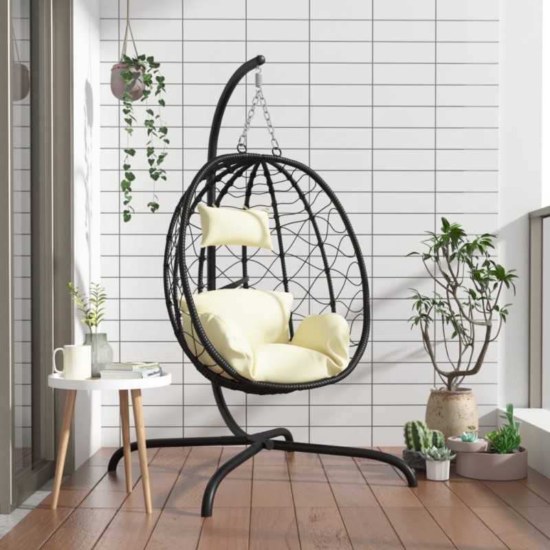 vidaXL Sedia Uovo Sospesa con Cuscino Bianco Crema Polyrattan Acciaio vidaXL Sedia Uovo Sospesa con Cuscino Bianco Crema Polyrattan Acciaio