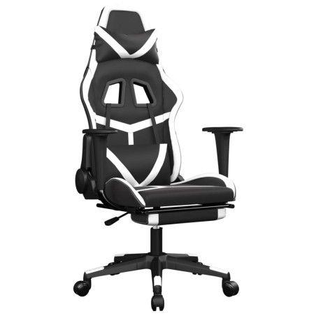 vidaXL Sedia Gaming Massaggiante Poggiapiedi Nero e Bianco Similpelle