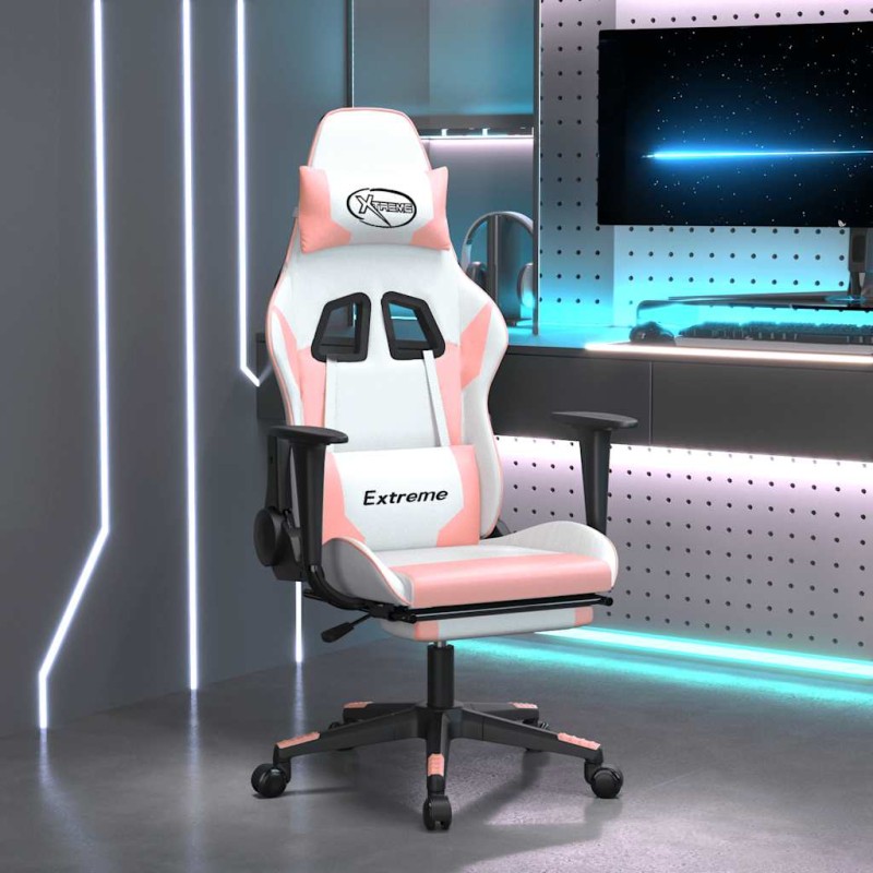 vidaXL Sedia da Gaming Massaggio Poggiapiedi Bianco e Rosa Similpelle vidaXL Sedia da Gaming Massaggio Poggiapiedi Bianco e Rosa Similpelle