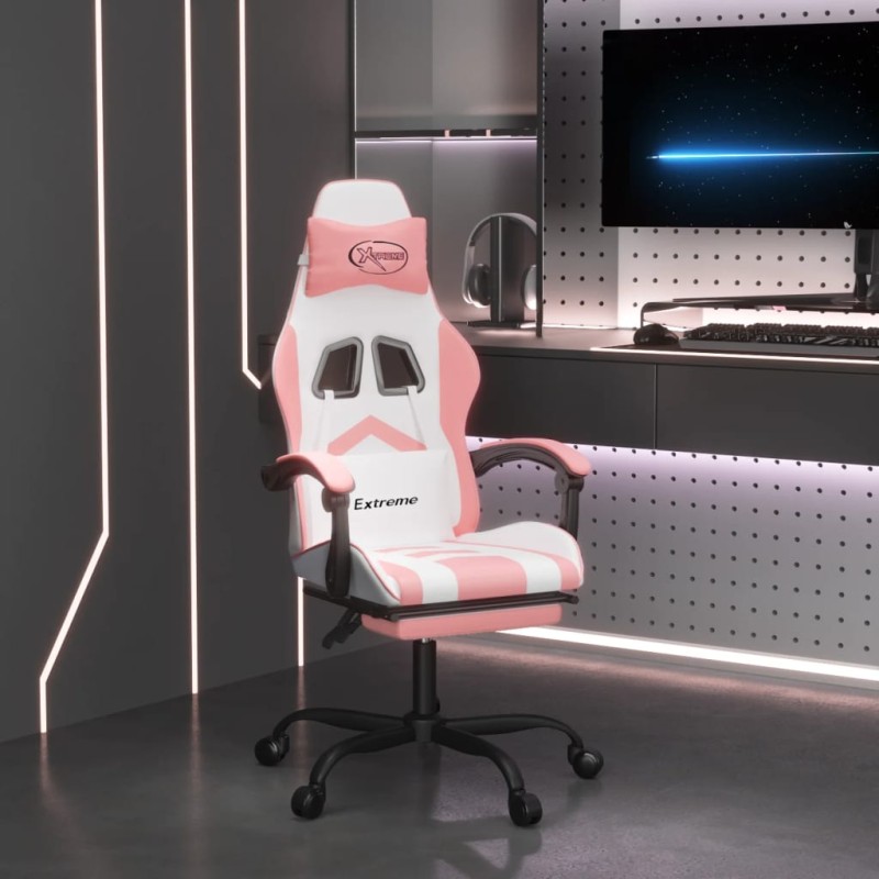 vidaXL Sedia da Gaming Girevole Poggiapiedi Bianca e Rosa Similpelle vidaXL Sedia da Gaming Girevole Poggiapiedi Bianca e Rosa Similpelle