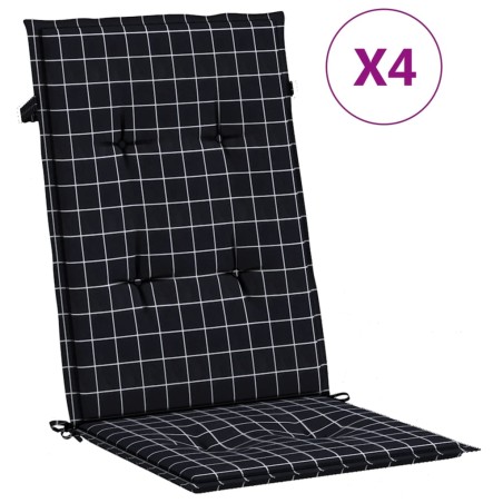 vidaXL Cuscini per Sedia Schienale Alto 4 pz Neri a Quadri in Tessuto