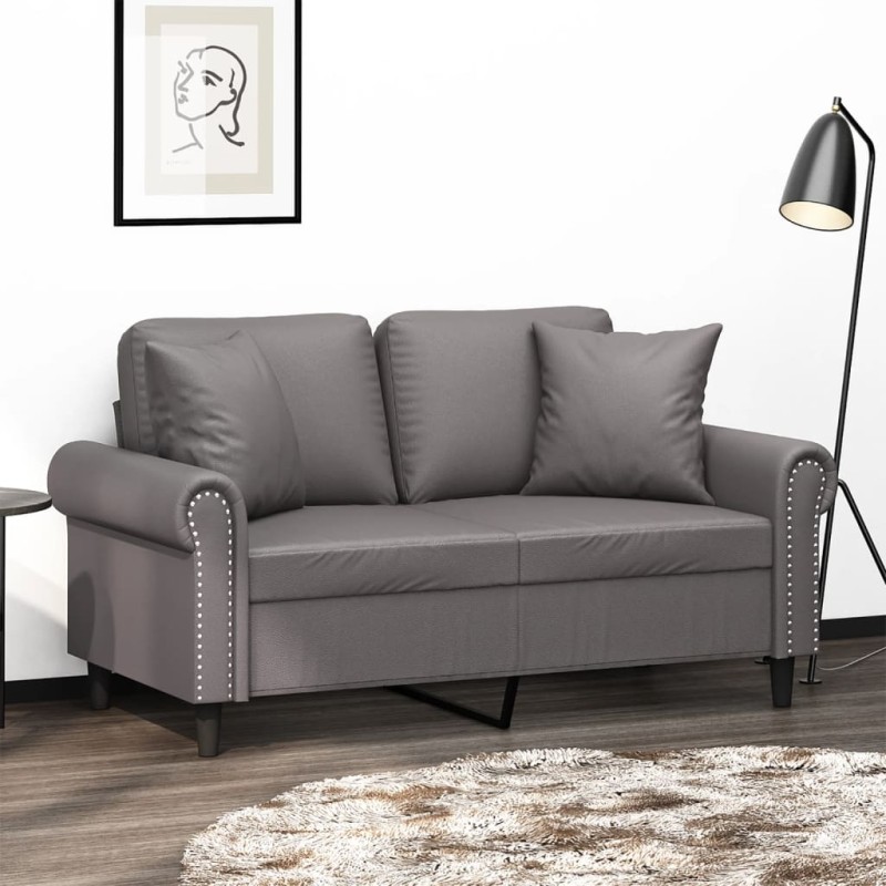 vidaXL Divano a 2 Posti con Cuscini Grigio 120 cm in Similpelle vidaXL Divano a 2 Posti con Cuscini Grigio 120 cm in Similpelle