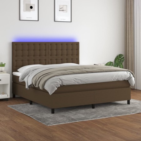 vidaXL Letto a Molle Materasso e LED MarroneScuro 180x200cm in Tessuto