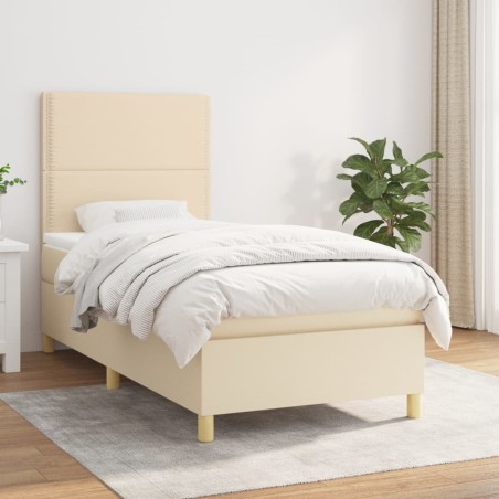 vidaXL Giroletto a Molle con Materasso Crema 100x200 cm in Tessuto