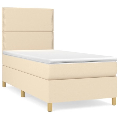 vidaXL Giroletto a Molle con Materasso Crema 100x200 cm in Tessuto