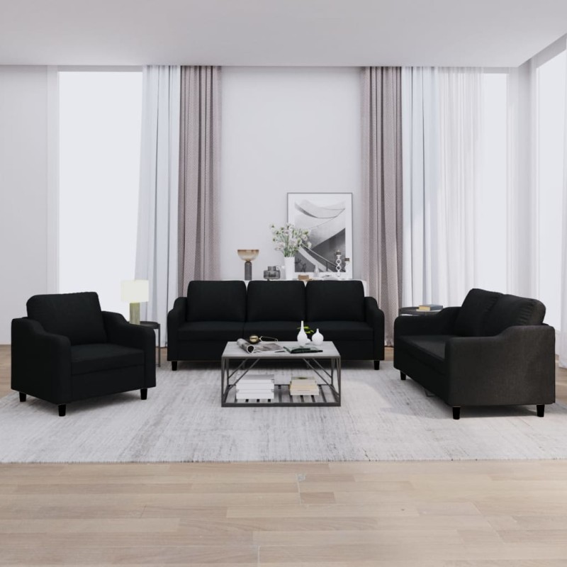 vidaXL Set di Divani 3 pz con Cuscini Nero in Tessuto vidaXL Set di Divani 3 pz con Cuscini Nero in Tessuto