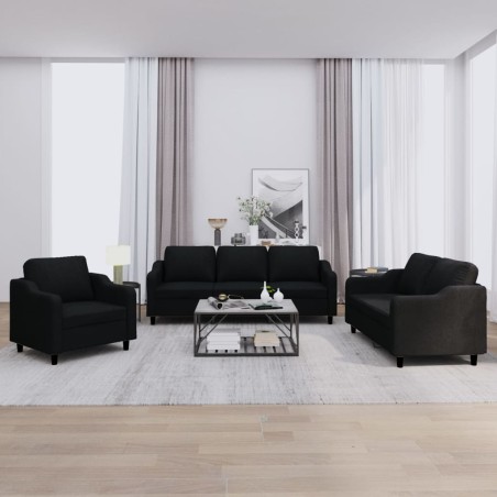 vidaXL Set di Divani 3 pz con Cuscini Nero in Tessuto