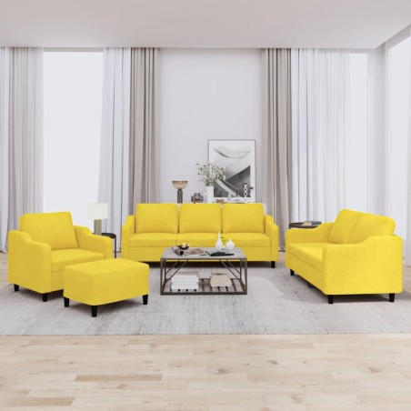 vidaXL Set di Divani 4 pz con Cuscini Giallo Chiaro in Tessuto