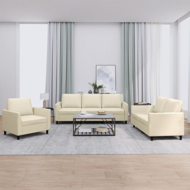 vidaXL Set di Divani 3 pz con Cuscini crema in Similpelle vidaXL Set di Divani 3 pz con Cuscini crema in Similpelle