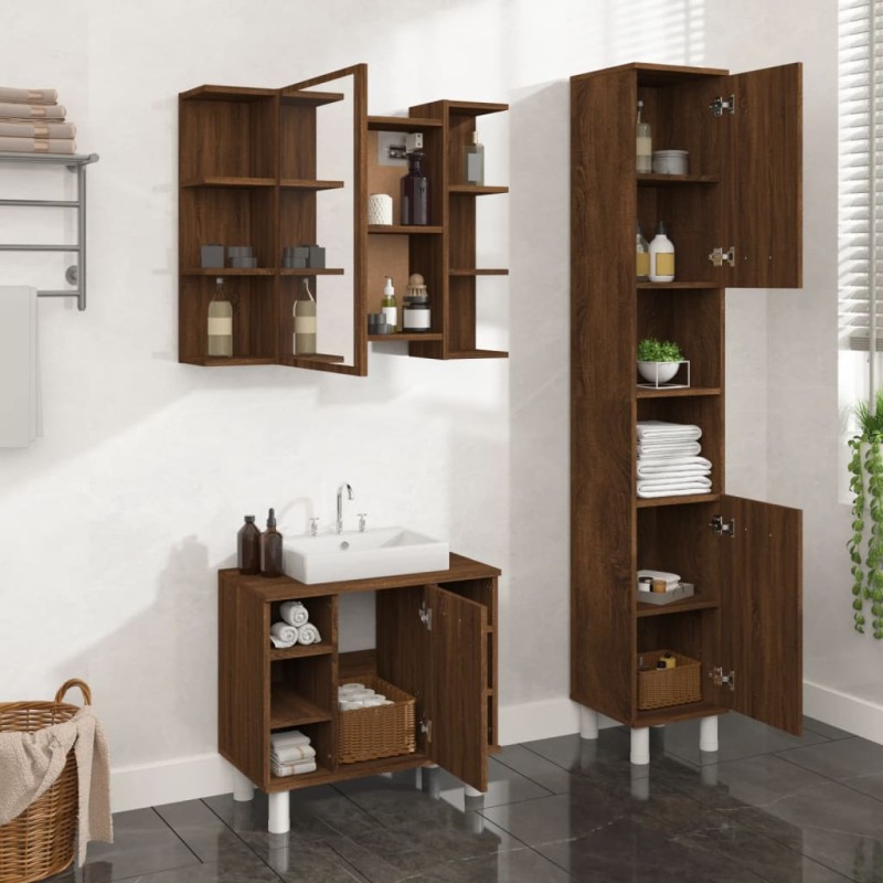 vidaXL Set Mobili da Bagno 3 pz Rovere Marrone in Legno Multistrato vidaXL Set Mobili da Bagno 3 pz Rovere Marrone in Legno Multistrato