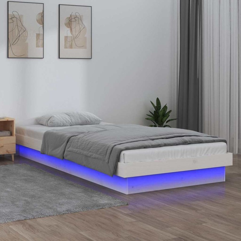 vidaXL Giroletto LED Bianco 75x190 cm Small Single Legno Massello vidaXL Giroletto LED Bianco 75x190 cm Small Single Legno Massello