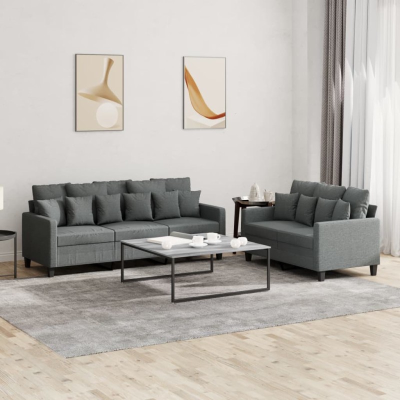 vidaXL Set di Divani 2 pz con Cuscini Grigio Scuro in Tessuto vidaXL Set di Divani 2 pz con Cuscini Grigio Scuro in Tessuto