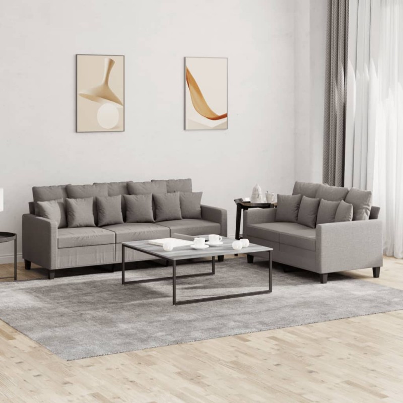 vidaXL Set di Divani 2 pz con Cuscini Tortora in Tessuto vidaXL Set di Divani 2 pz con Cuscini Tortora in Tessuto