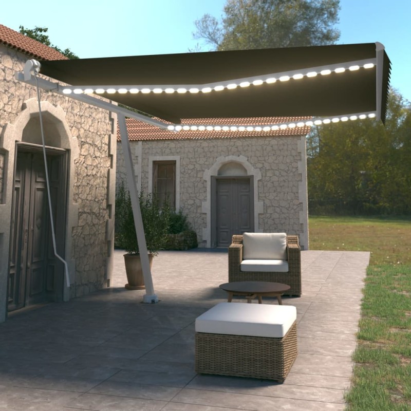 vidaXL Tenda da Sole Retrattile Manuale LED 450x350 cm Antracite vidaXL Tenda da Sole Retrattile Manuale LED 450x350 cm Antracite