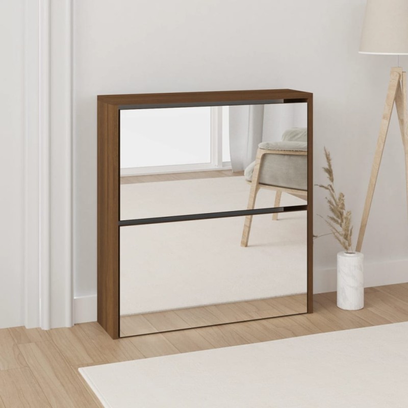 Scarpiera con Specchio a 2 Livelli Rovere marrone 63x17x67 cm Scarpiera con Specchio a 2 Livelli Rovere marrone 63x17x67 cm