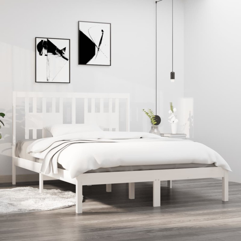 vidaXL Giroletto Bianco in Legno Massello 135x190 cm Double vidaXL Giroletto Bianco in Legno Massello 135x190 cm Double