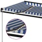 vidaXL Tenda da Sole Retrattile Manuale con LED 600x300cm Blu e Bianco vidaXL Tenda da Sole Retrattile Manuale con LED 600x300cm Blu e Bianco