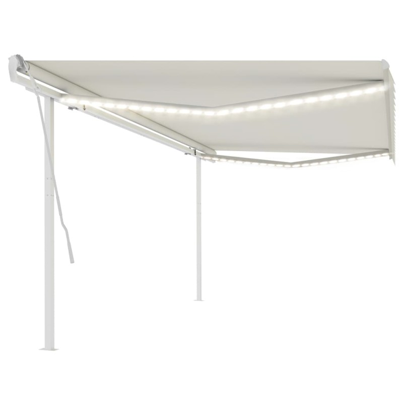 vidaXL Tenda da Sole Retrattile Manuale con LED 5x3 m Crema vidaXL Tenda da Sole Retrattile Manuale con LED 5x3 m Crema