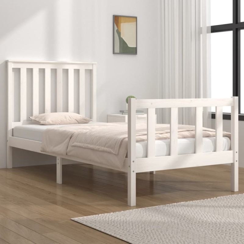 vidaXL Giroletto in Legno Massello Bianco 75x190 cm Small Single