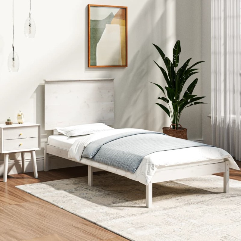 vidaXL Giroletto Bianco in Legno Massello 90x190 cm Single vidaXL Giroletto Bianco in Legno Massello 90x190 cm Single
