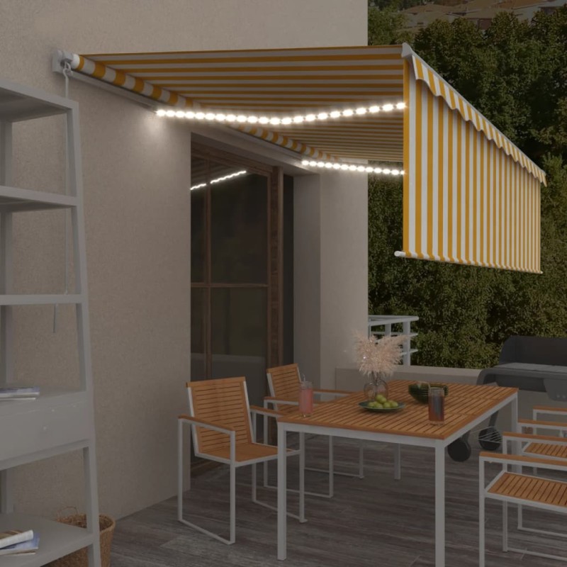 vidaXL Tenda Sole Retrattile Manuale Parasole LED 5x3m Gialla Bianca vidaXL Tenda Sole Retrattile Manuale Parasole LED 5x3m Gialla Bianca