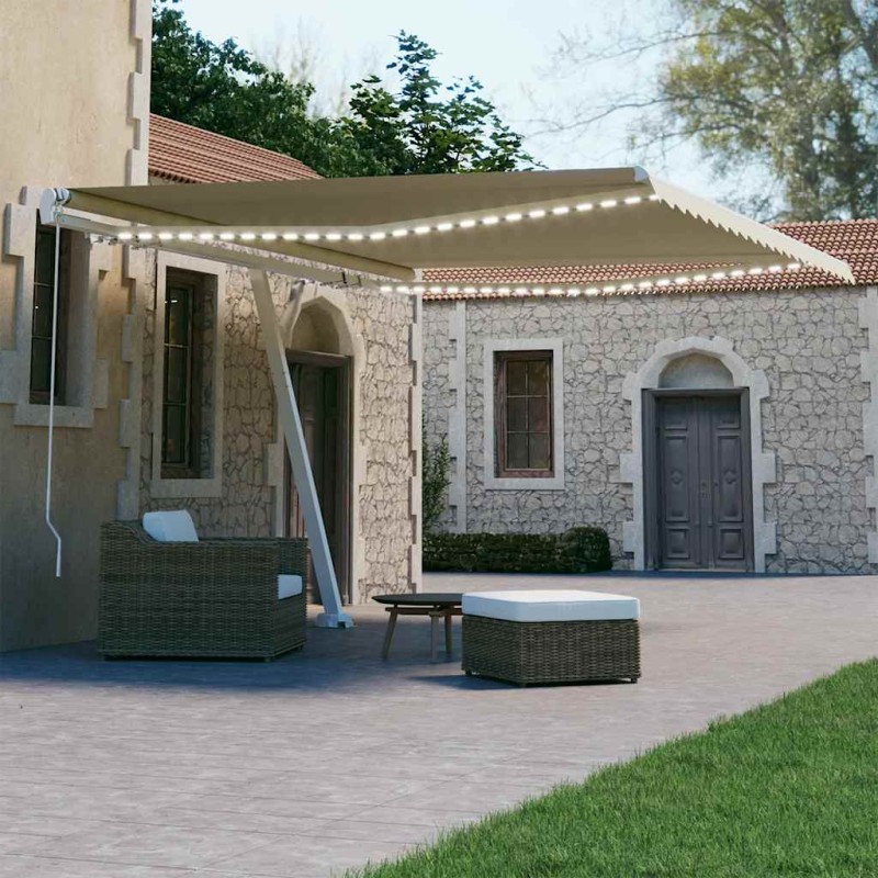 vidaXL Tenda da Sole Retrattile Manuale con LED 400x300 cm Crema vidaXL Tenda da Sole Retrattile Manuale con LED 400x300 cm Crema