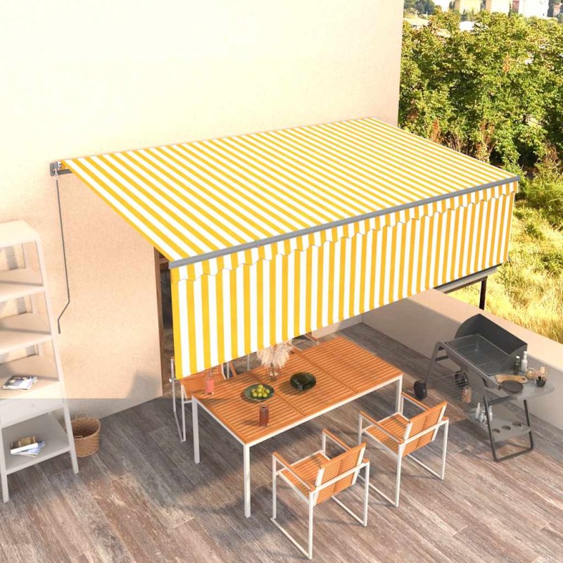 vidaXL Tenda Sole Retrattile Manuale con Parasole 5x3m Gialla Bianca vidaXL Tenda Sole Retrattile Manuale con Parasole 5x3m Gialla Bianca