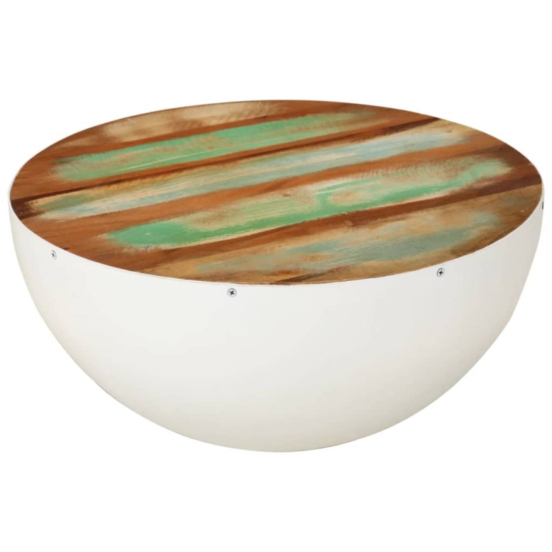 vidaXL Tavolino a Ciotola Bianco Ø50x24 cm Legno Massello di Recupero vidaXL Tavolino a Ciotola Bianco Ø50x24 cm Legno Massello di Recupero
