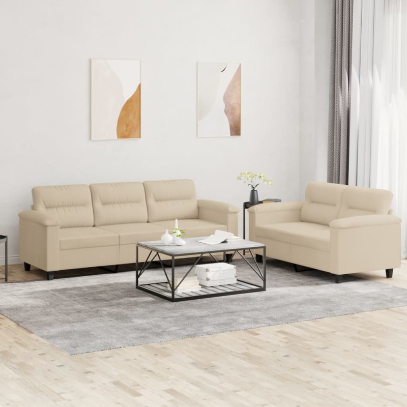 vidaXL Set Divani 2 pz con Cuscini Crema in Tessuto Microfibra vidaXL Set Divani 2 pz con Cuscini Crema in Tessuto Microfibra