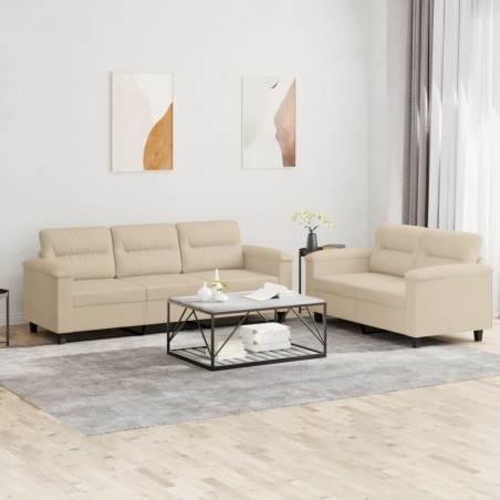 vidaXL Set Divani 2 pz con Cuscini Crema in Tessuto Microfibra