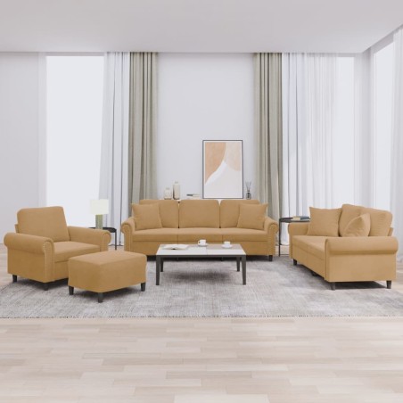 vidaXL Set di Divani 4 pz con Cuscini Marrone in Velluto