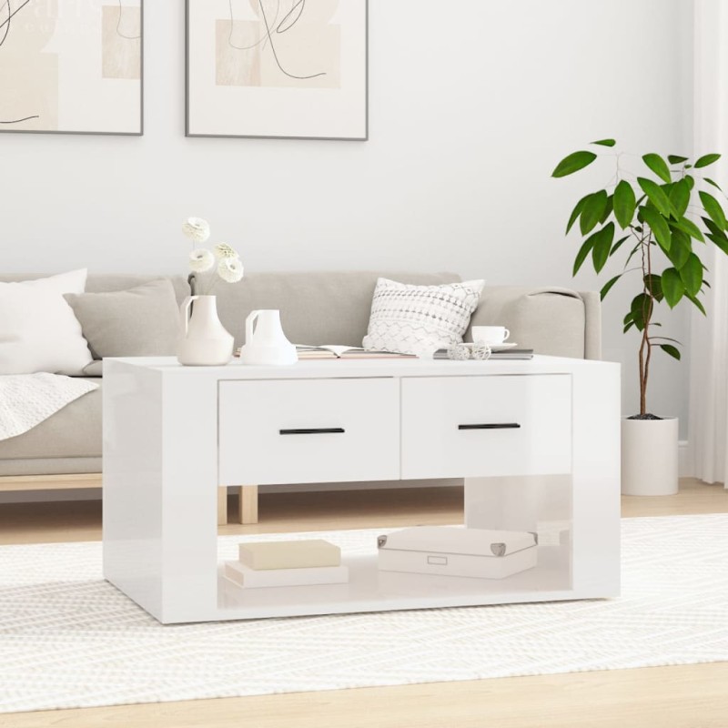 Tavolino da Salotto Bianco Lucido 80x50x40 cm Legno Multistrato Tavolino da Salotto Bianco Lucido 80x50x40 cm Legno Multistrato